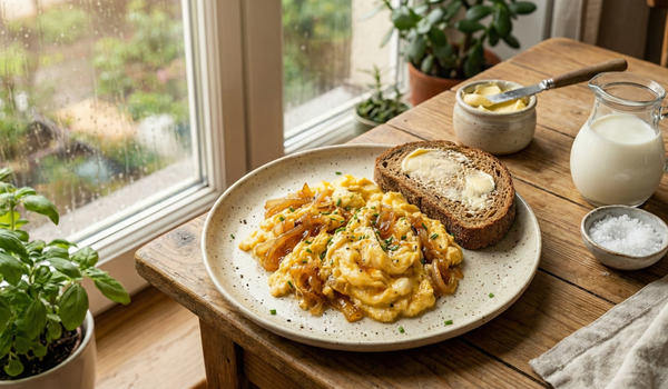 Jajecznica: Honey-Glazed Onion Scrambled Eggs