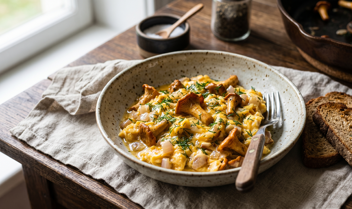 Jajecznica z Kurkami (Polish Scrambled Eggs with Chanterelles) - Cook & Keeper