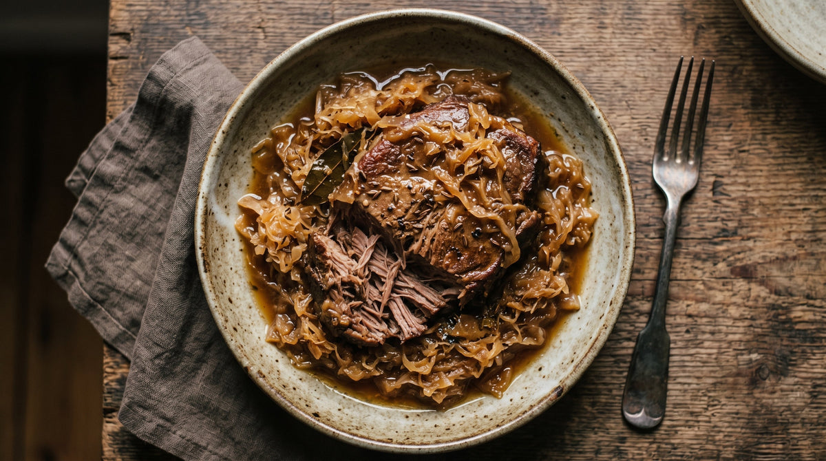 Karkówka Pieczona w Kapuście z Kminkiem (Roast Pork Neck with Caraway Cabbage)