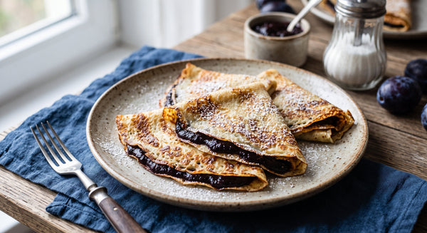 Naleśniki z Powidłami Śliwkowymi (Traditional Polish Crepes with Plum Butter)