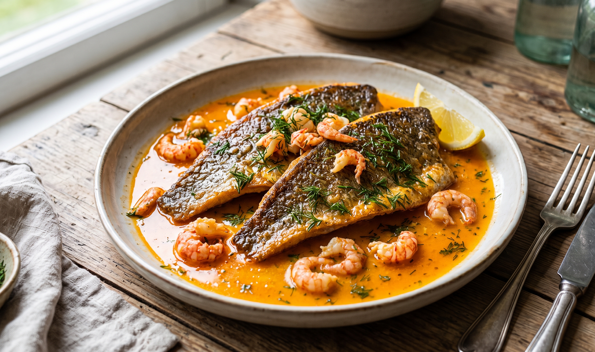 Okoń w Maśle Rakowym (Pan-Fried Perch in Crayfish Butter)