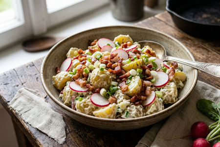 Sałatka Ziemniaczana Z Boczkiem I Rzodkiewką (Polish Potato Salad With Bacon And Radish)