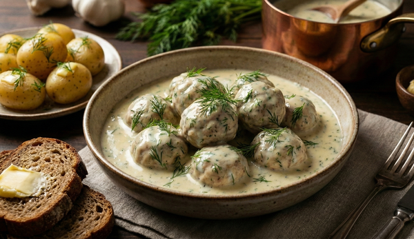 Pulpety w Sosie Koperkowym (Polish Poached Meatballs in Dill Cream Sauce)