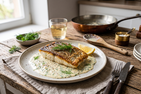 Sandacz w Białym Winie (Pan-Seared Zander In White Wine Sauce)
