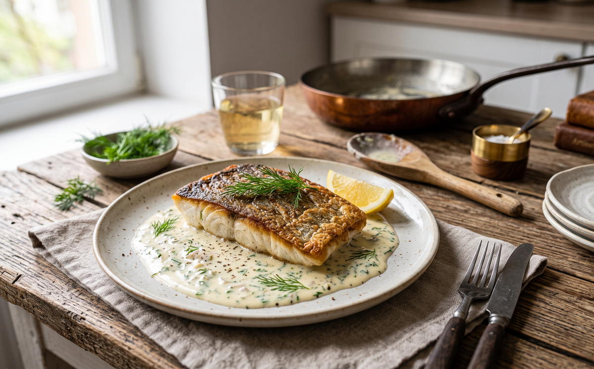 Sandacz w Białym Winie (Pan-Seared Zander In White Wine Sauce)