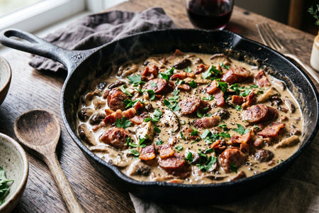 Sos Grzybowy z Boczkiem i Kiełbasą (Fresh Wild Mushroom, Bacon & Sausage Sauce)