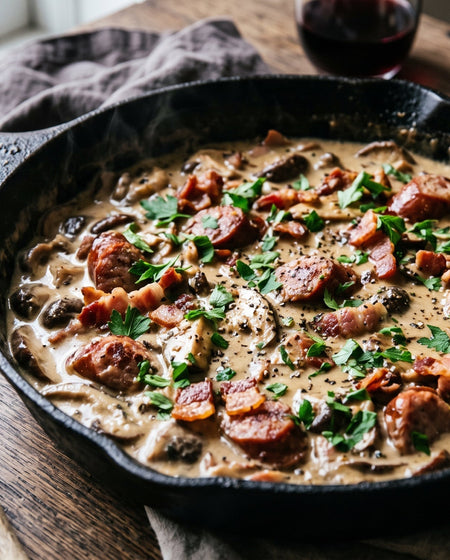 Sos Grzybowy z Boczkiem i Kiełbasą (Fresh Wild Mushroom, Bacon & Sausage Sauce)