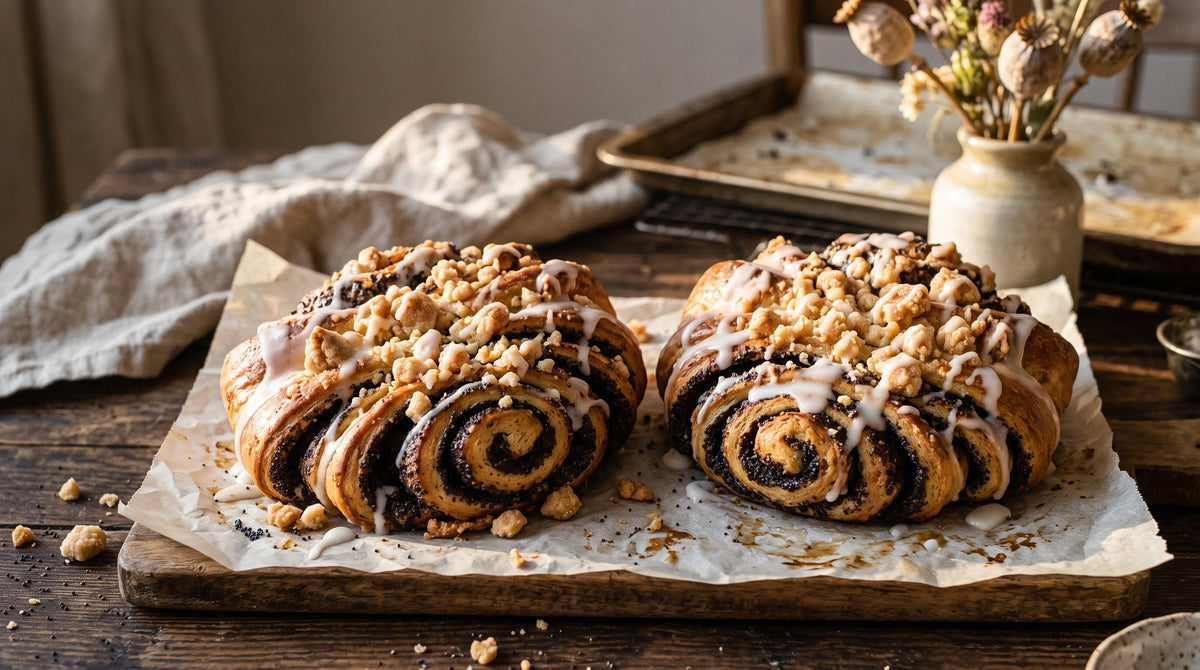 Szneki z Makiem (Traditional Polish Oblong Poppy Seed Buns with Crumble)