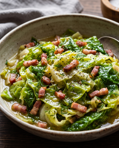 Młoda Kapusta (Stewed Polish Spring Cabbage with Bacon and Dill)