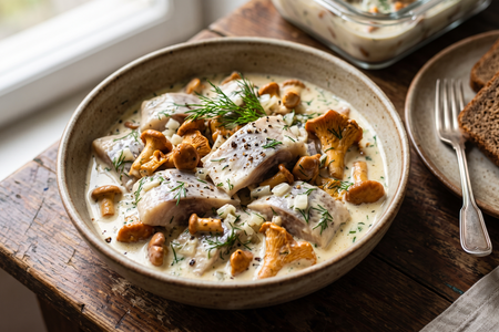Śledzie w Sosie Kurkowym (Herring in Creamy Chanterelle Sauce)