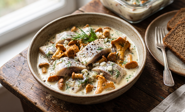 Śledzie w Sosie Kurkowym (Herring in Creamy Chanterelle Sauce)