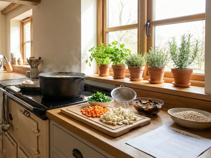 Kitchen counter with cooking ingredients and plants by a window | Cook & Keeper - Krupnik