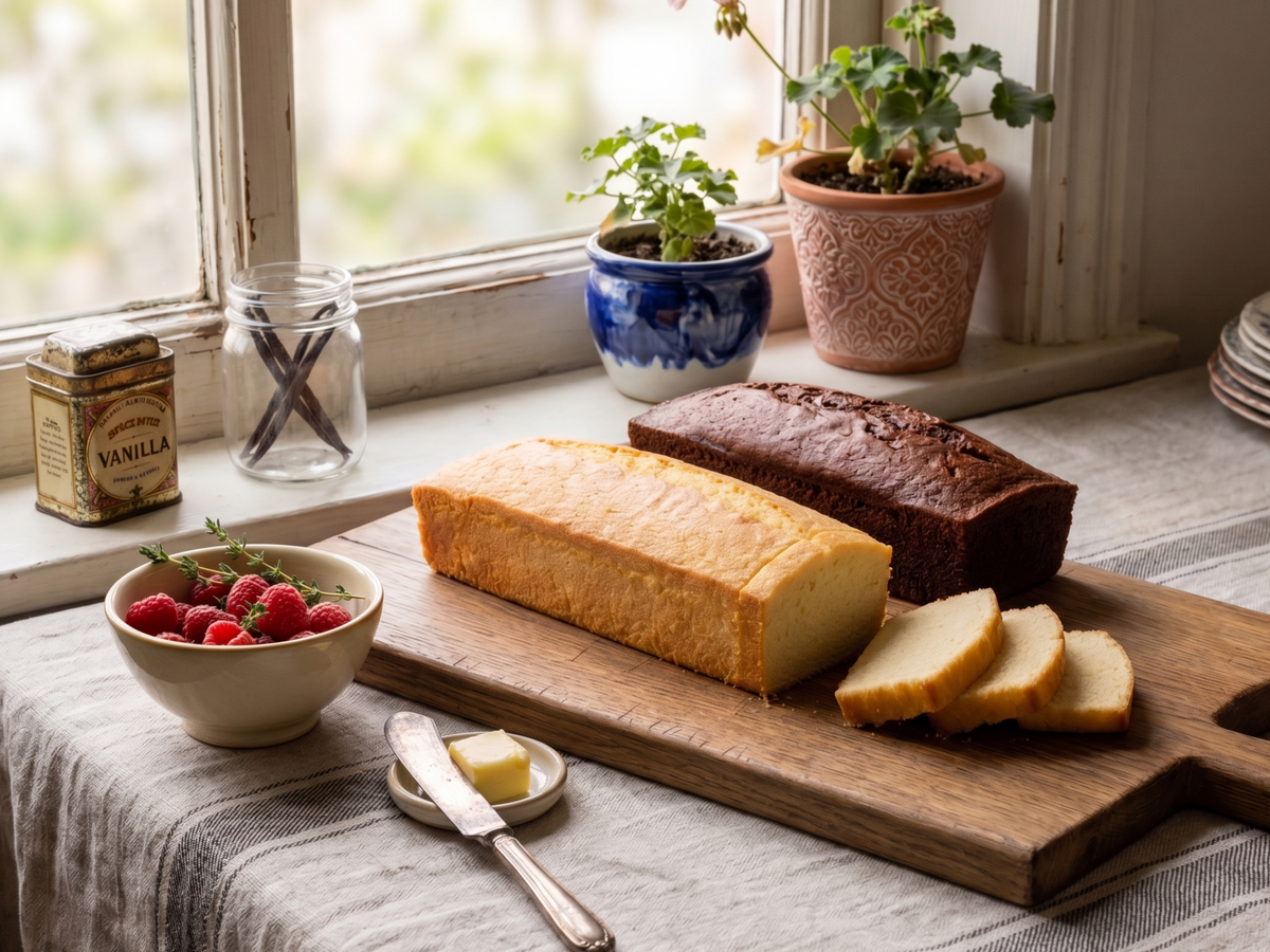 Two loaves of bread on a wooden cutting board with a bowl of berries and a jar of vanilla extract in the | Cook & Keeper - Metrowiec